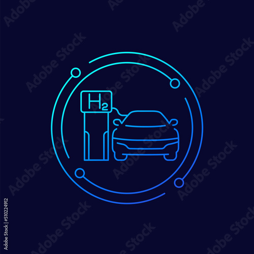 hydrogen car refueling icon, linear design