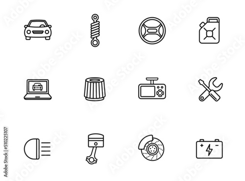car service outline icons isolated on white background. car service line icons for web and ui design, mobile apps, print polygraphy and promo advertising business