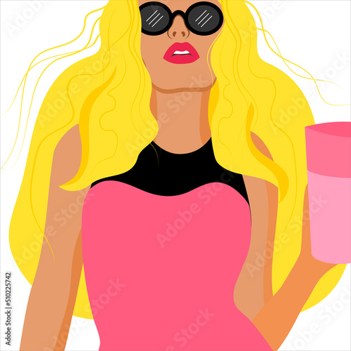 vector illustration of beautiful blonde woman close up isolated on white