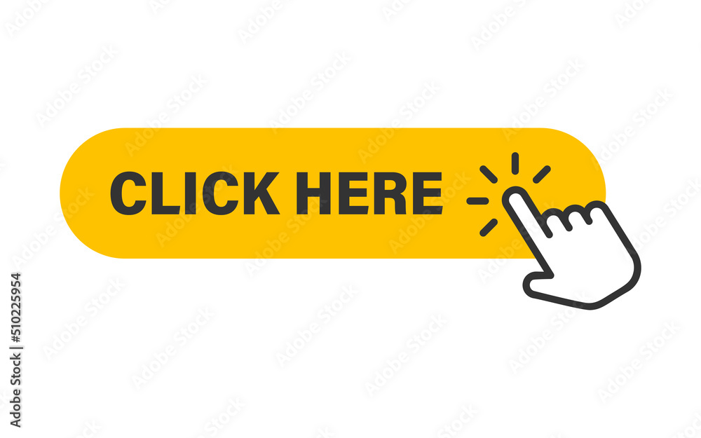 Click here icon in flat style. Pointer clicking vector illustration on isolated background. Web button sign business concept. Click here icon in flat style. Pointer clicking vector illustration on isolated background. Web button sign business concept.