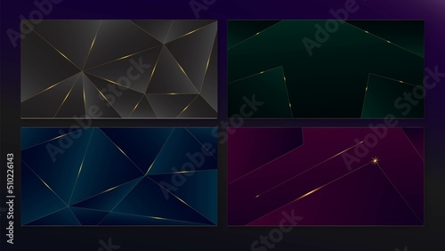 Platinum Deep Green Purple Blue Black Triangular Background. Shiny Crystal Celebration Texture. Royal New Year Border. Dark Green Purple Blue Black Frame. 3D Minimal Rich VIP Christmas Design.