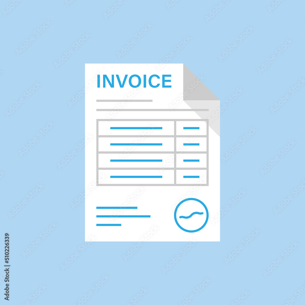 Invoice icon in flat style. Transaction document vector illustration on isolated background. Tax form sign business concept. Invoice icon in flat style. Transaction document vector illustration on isolated background. Tax form sign business concept.