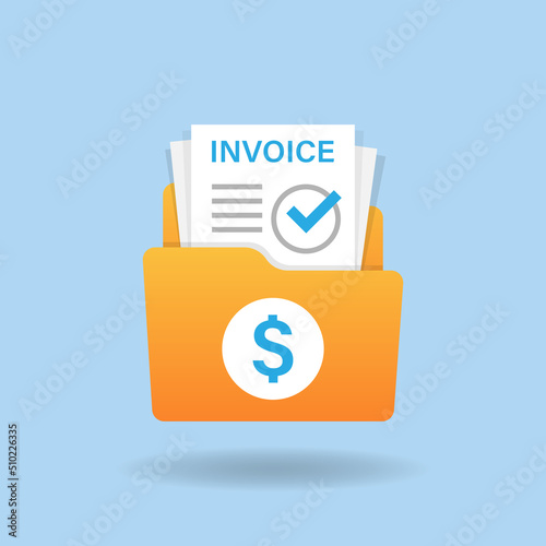 Invoice document with folder icon in flat style. Transaction document vector illustration on isolated background. Tax form sign business concept.