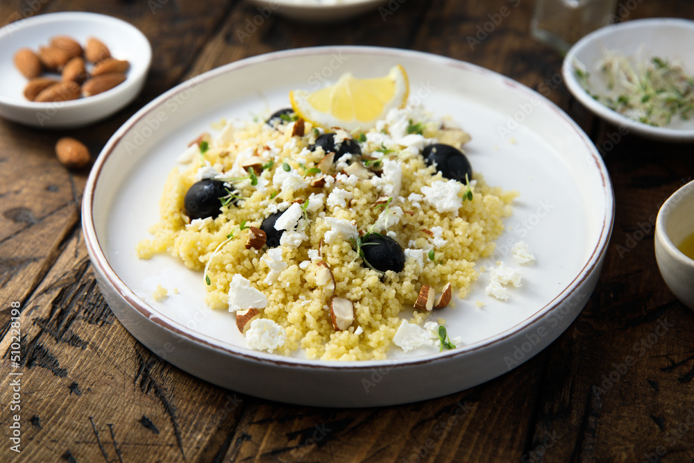 Couscous with feta cheese and olives Couscous with feta cheese and olives