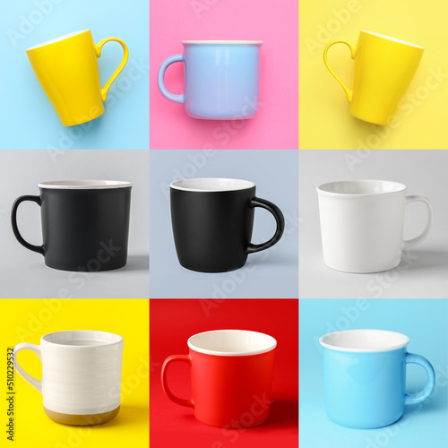Set of many blank cups on c...