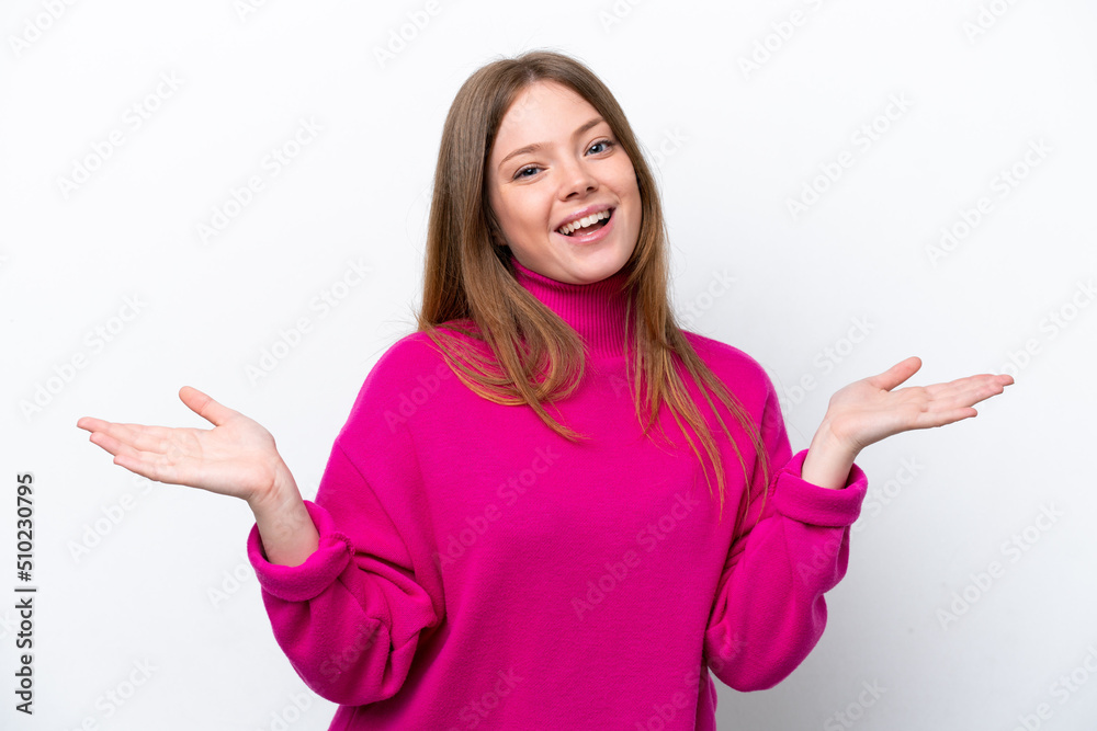 Young caucasian woman isolated on white background with shocked facial expression Young caucasian woman isolated on white background with shocked facial expression