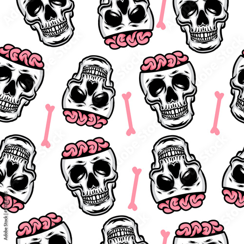 seamless pattern of a skull with brain © iyas