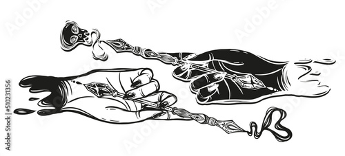 Vector illustration. Fountain pen hand, write in ink. Handmade, stickers, postcard