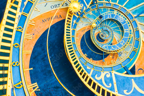 Droste effect background based on Prague astronomical clock. Abstract design for concepts related to astrology and fantasy.