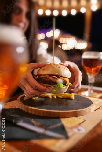 tasty beef sandwich in black background