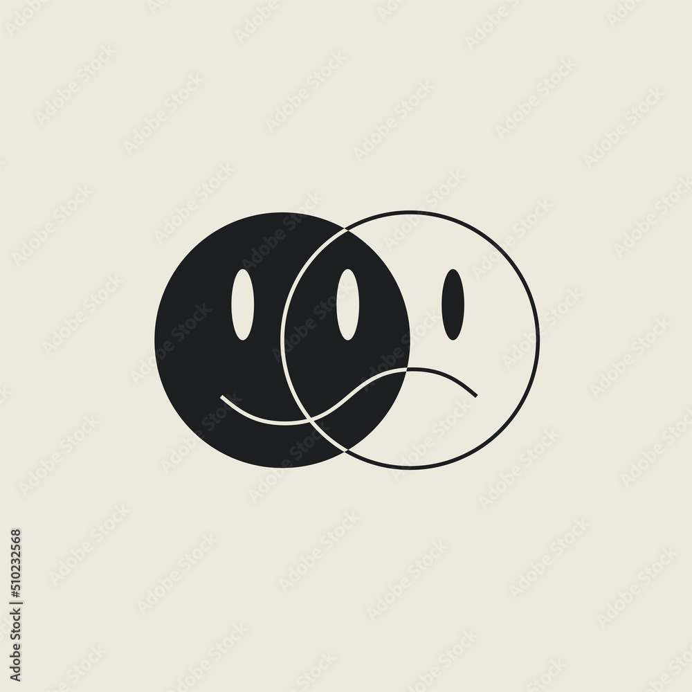 Theater mask smile emotions logo or icon concept in black and white isolated on white background. Vector illustration - obrazy, fototapety, plakaty 