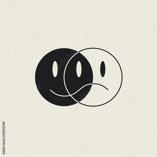 Theater mask smile emotions logo or icon concept in black and white isolated on white background. Vector illustration