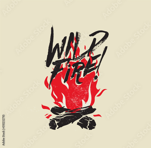 Vintage bonfire logo design template with grunge texture isolated on light background. Vector illustration