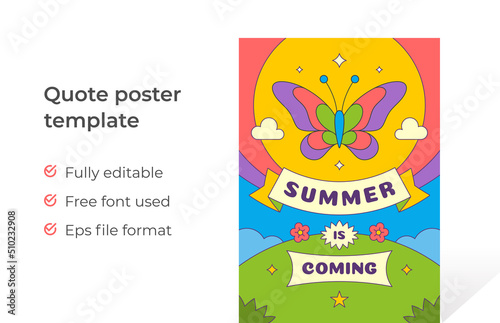 Summer quote poster template contoured groovy decorative design vector illustration