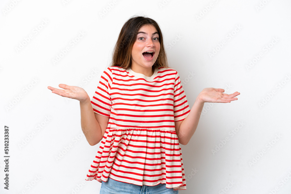 Young caucasian woman isolated on white background with shocked facial expression Young caucasian woman isolated on white background with shocked facial expression