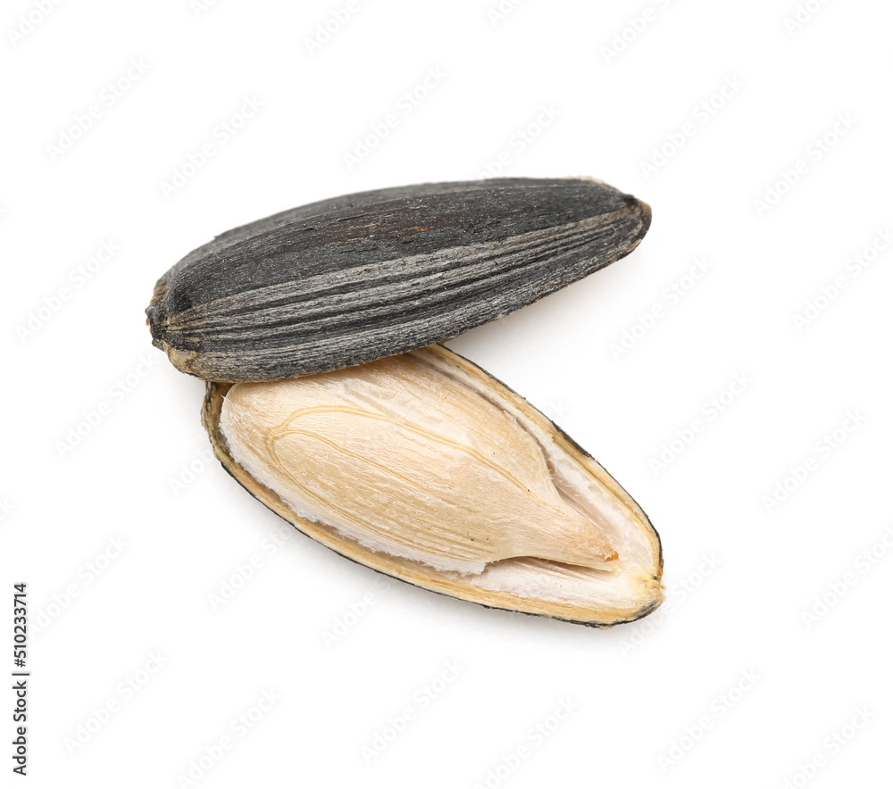 Peeled sunflower seed on white background