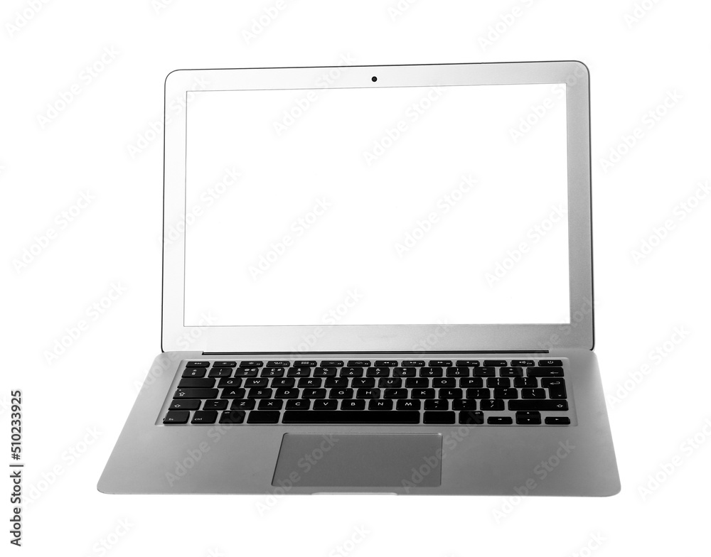 Modern laptop with blank screen isolated on white Modern laptop with blank screen isolated on white
