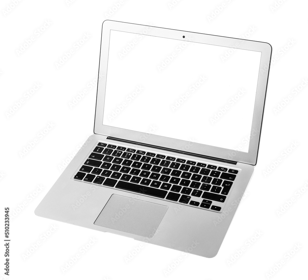 Modern laptop with blank screen isolated on white Modern laptop with blank screen isolated on white