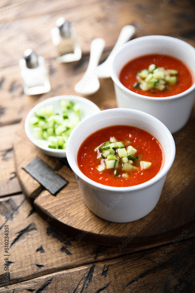 Traditional homemade cold gazpacho soup
