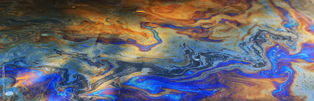 multicolored spot gasoline abstract background, abstract oil spill on water