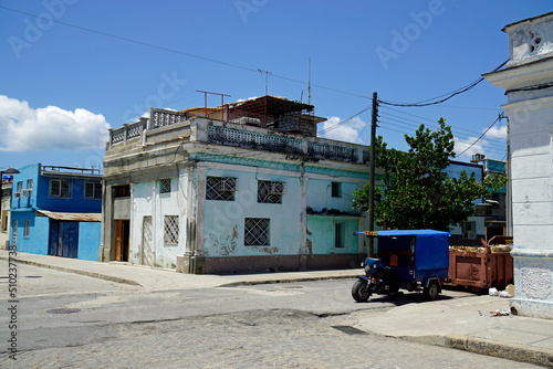 Photography streets of cienfuegos with typical houses