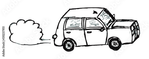 Hand drawn car sketch. Made by child. Monochrome.