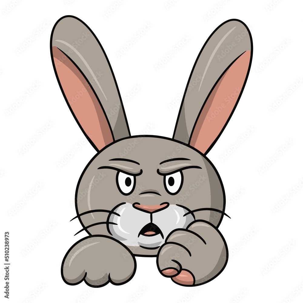 Angry rabbit shows fist, cartoon-style vector illustration Angry rabbit shows fist, cartoon-style vector illustration