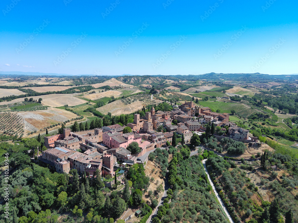 aerial view of the medieval town of certaldo in tuscany