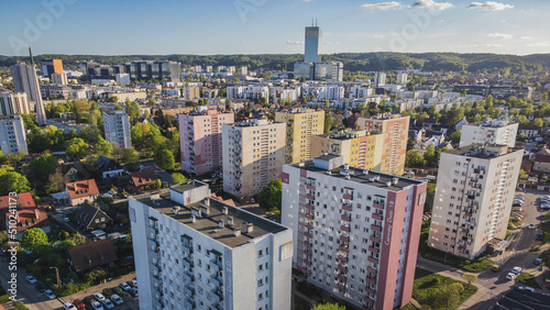 Blocks of flats in the Przymorze housing estate in Gdańsk. A warm spring day.