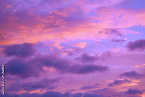  Purple orange pink sunset. Beautiful evening sky with clouds background for design.    © Наталья Босяк