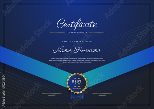 Modern elegant blue diploma certificate template