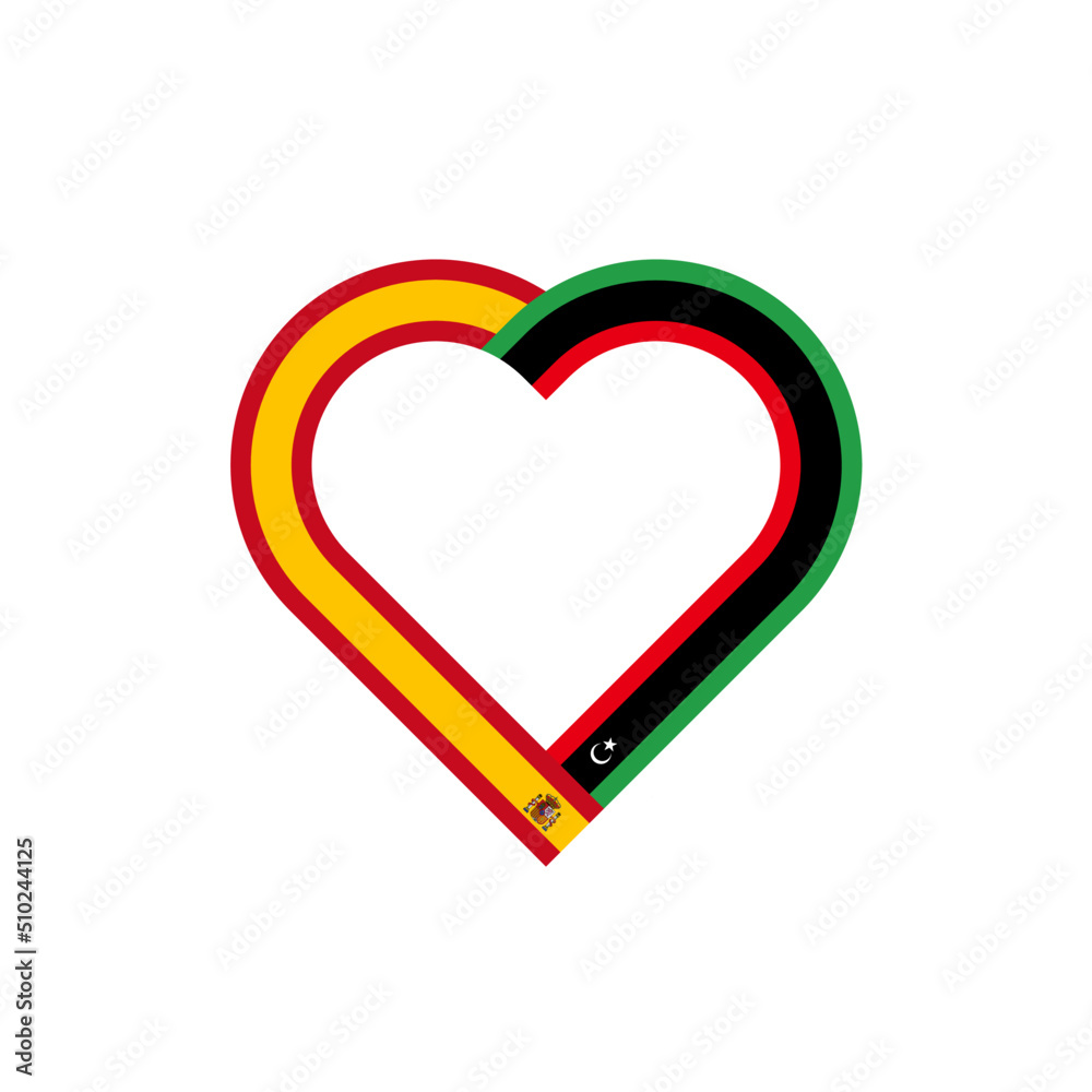 unity concept. heart ribbon icon of spain and libya flags. vector illustration isolated on white background unity concept. heart ribbon icon of spain and libya flags. vector illustration isolated on white background