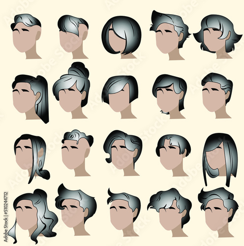 A set of gray-hairedhairstyles for girls. Set of gray-haired hair for characters