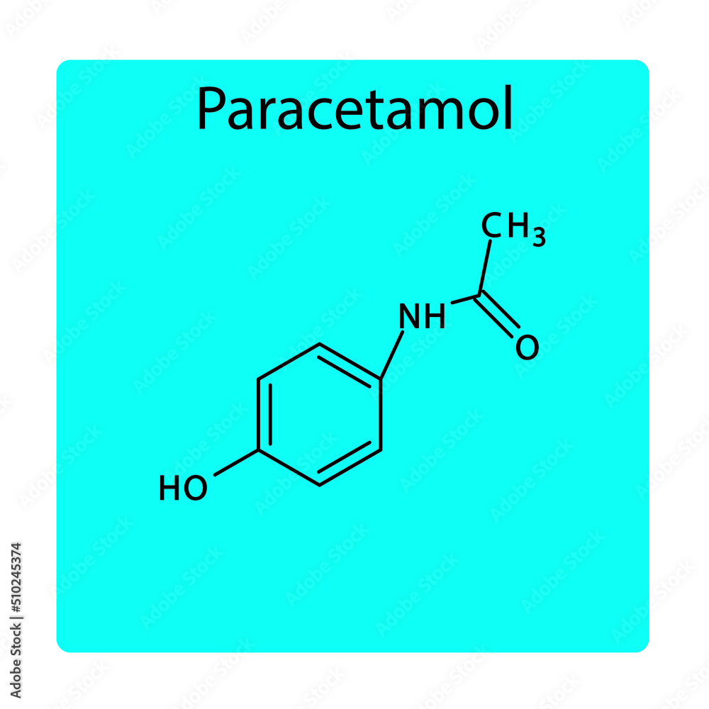 Paracetamol molecular structure, flat skeletal chemical formula. NSAID