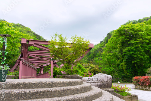 Ayatori Bridge, Bridge of Kakusenkei in Kaga City, Ishikawa, Japan. あやとり橋、鶴仙渓の橋　石川県加賀市山中温泉	
 photo