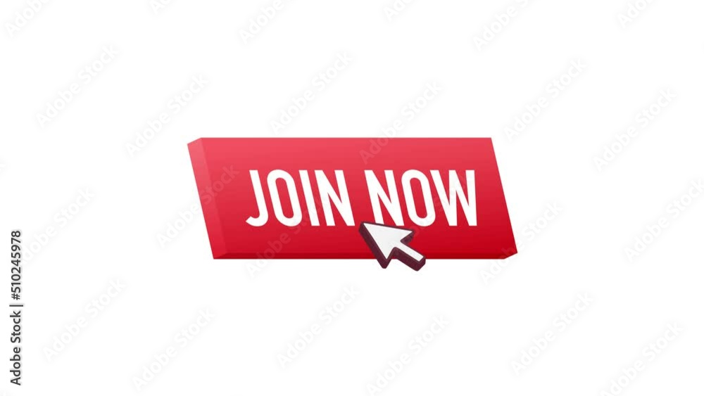 Modern icon with red join now button on white background for banner ...