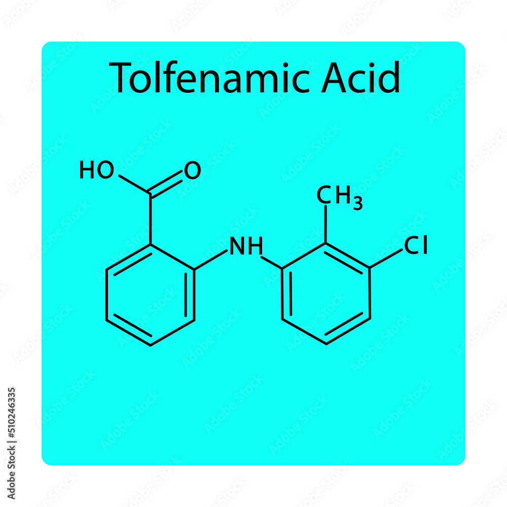 Tolfenamic acid molecular structure, flat skeletal chemical formula