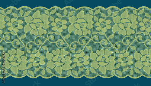Green Lace Ribbon Trim With Big Flower