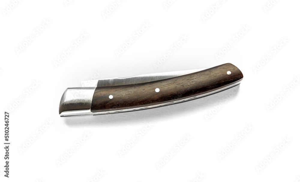 Traditional wooden pocket knife isolated on white background