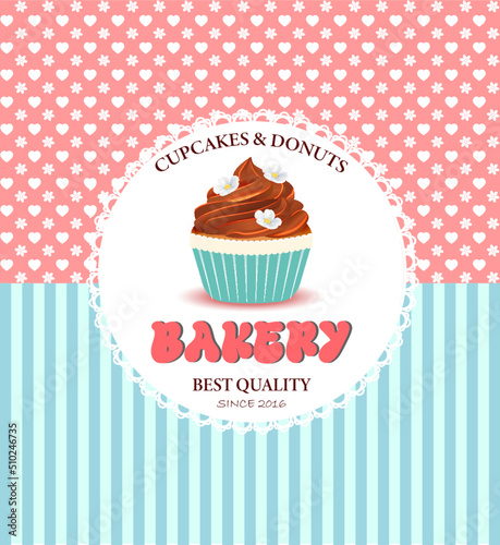 Bakery cupcake banner, poster design. 
