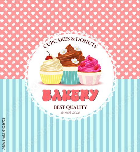 Bakery cupcake banner, poster design. 