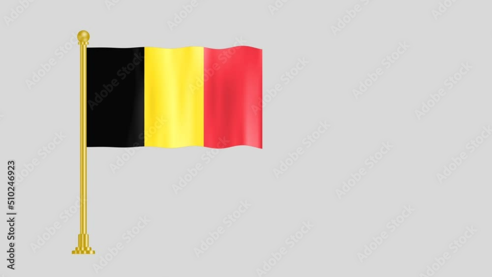 National flag of Belgium waving in smooth air animation with golden pole isolated on dark white background. National flag of Belgium waving in smooth air animation with golden pole isolated on dark white background.