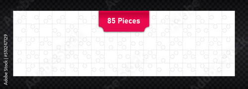 85 pieces puzzle. Puzzle and intellectual game for self development of concentration and attention. Learning and education, puzzle. Place to print pictures. Cartoon flat vector illustration