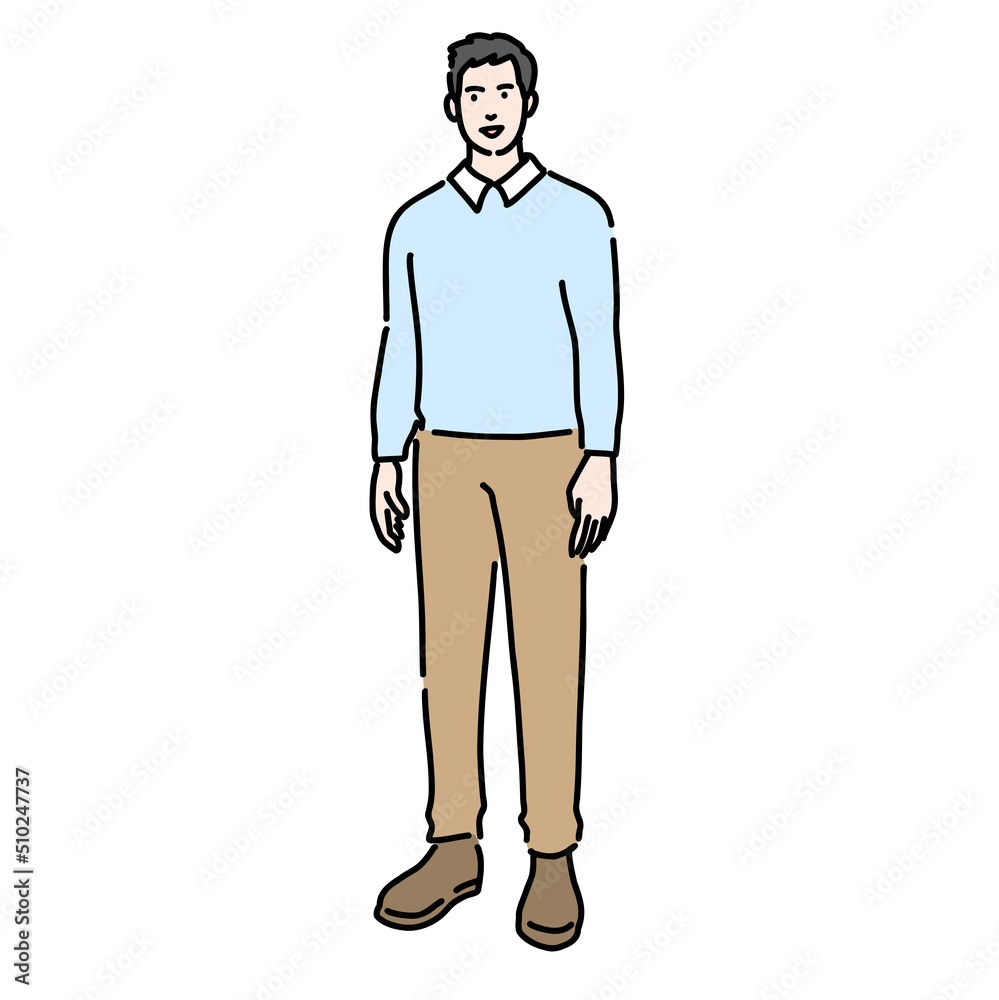 立っている若い男性の全身 立っている若い男性の全身