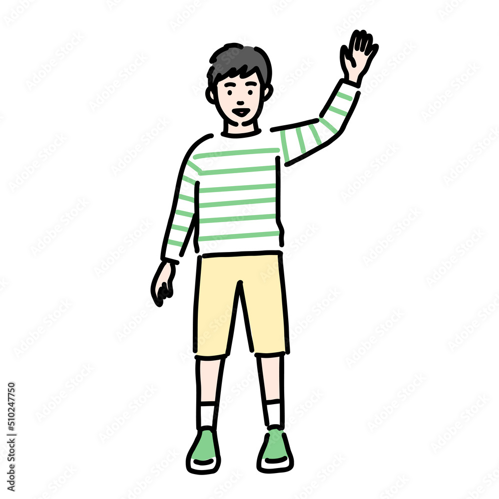 手を振っている男の子 手を振っている男の子