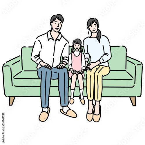 ソファに座っている核家族のイラスト