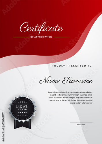 Modern elegant red and white diploma certificate template