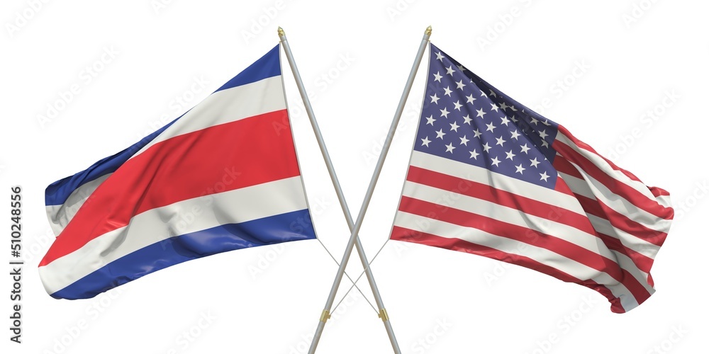 Flags of the USA and Costa Rica on white background. 3D rendering