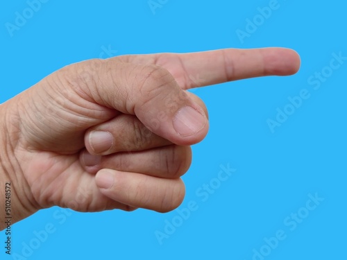 Man's left hand on a white background
