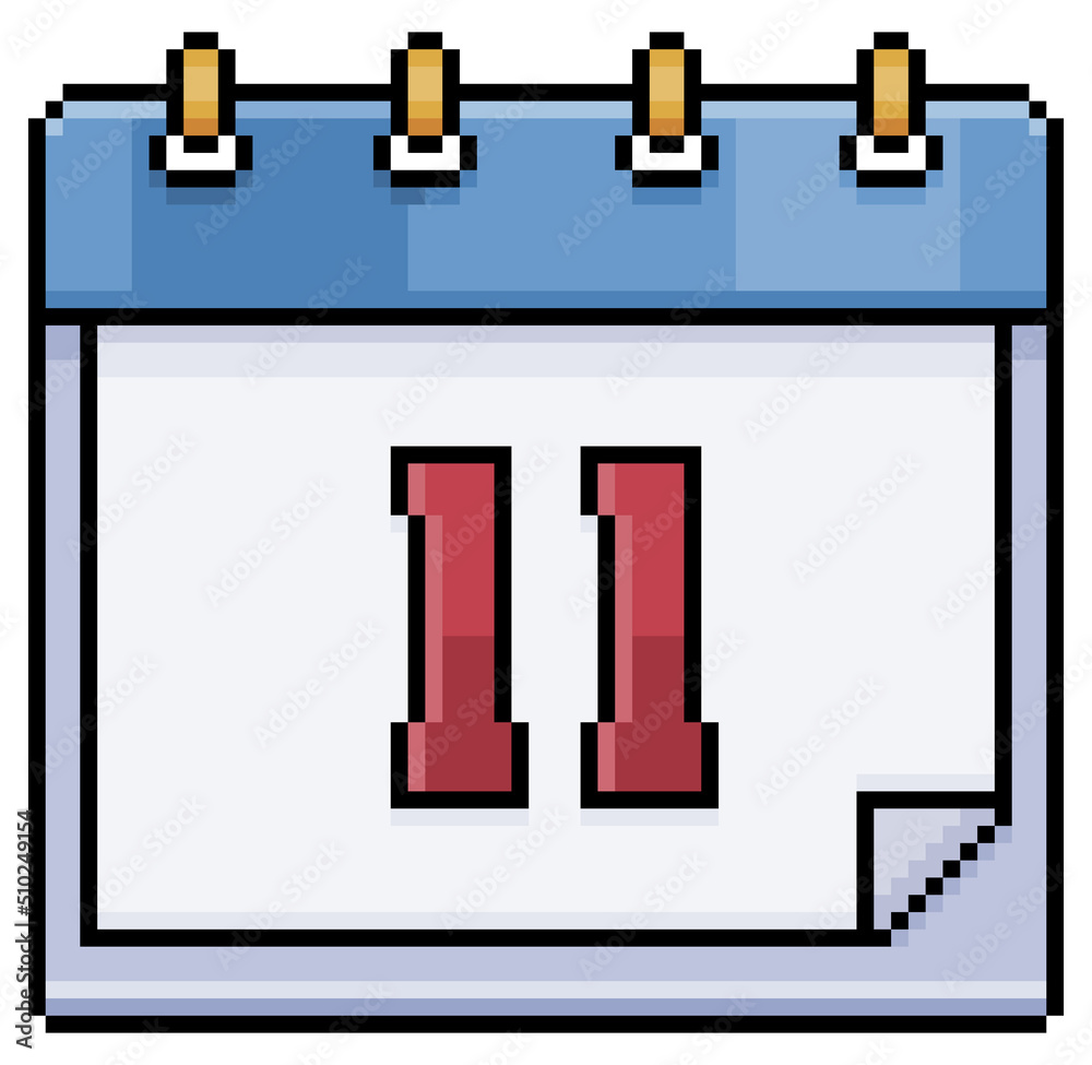 Pixel art calendar with date 11. Day 11. Holiday day 11 vector icon for 8bit game on white background
